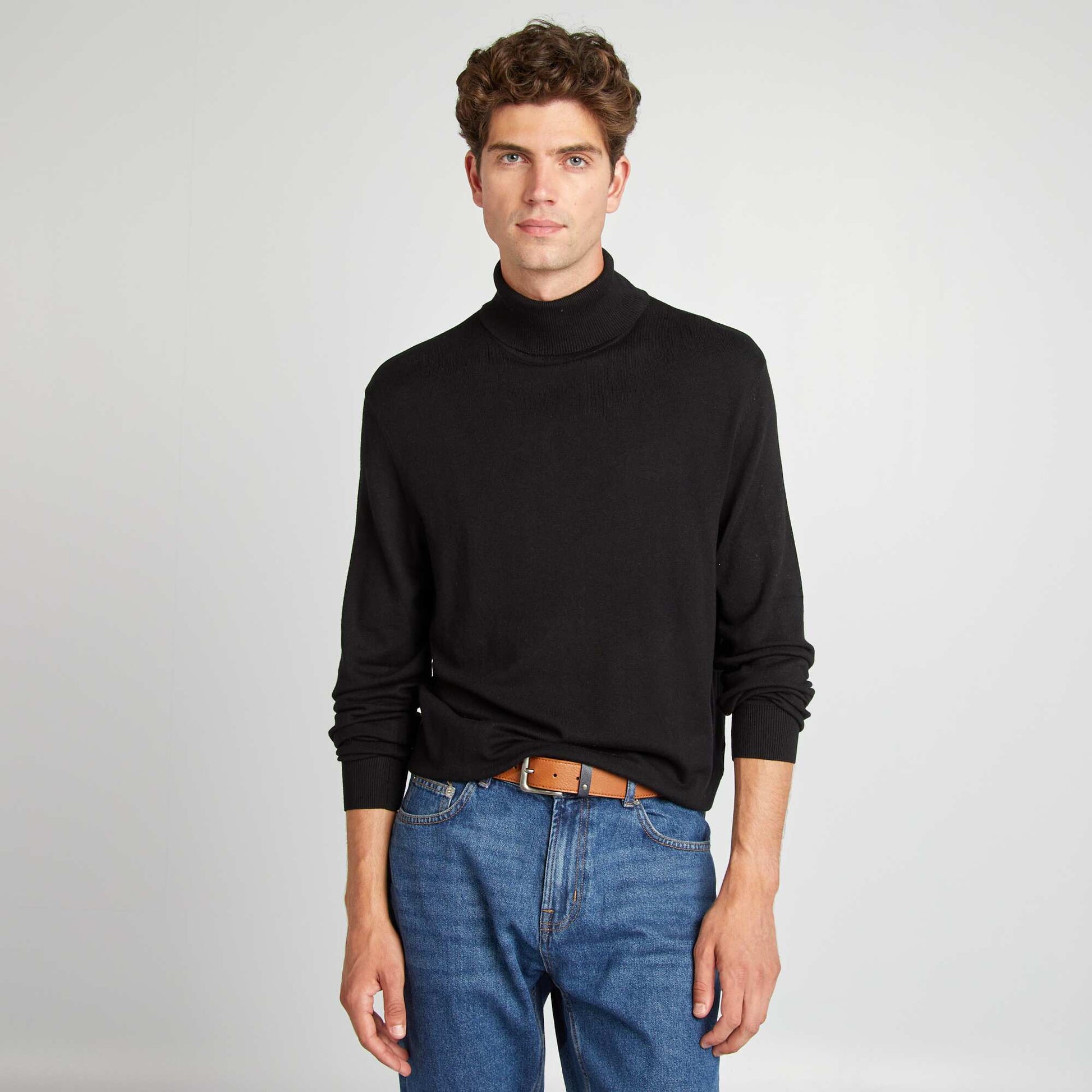 Fine knit roll neck sweater black – Kiabi Egypt