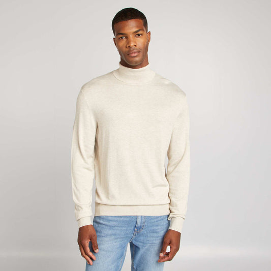 Fine knit roll neck sweater BEIGE