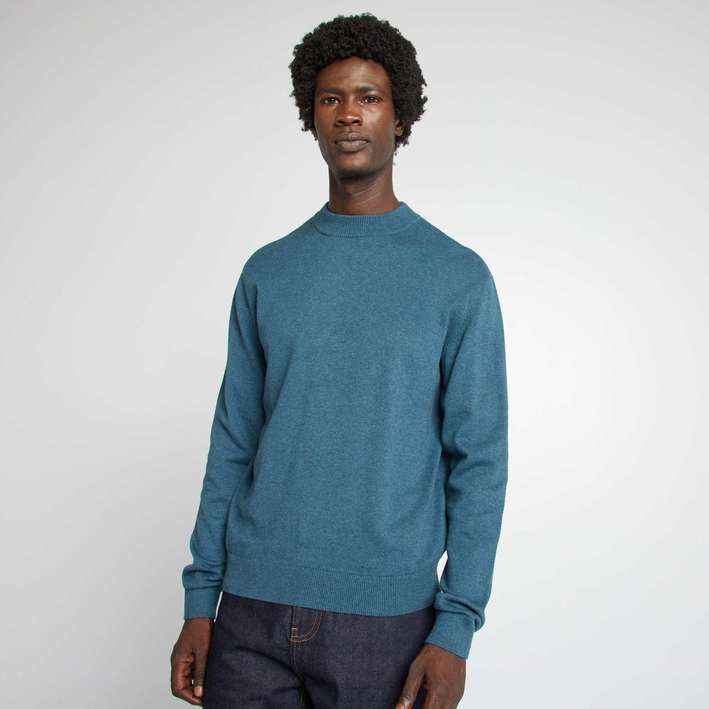 Plain sweater with high neck BLUE