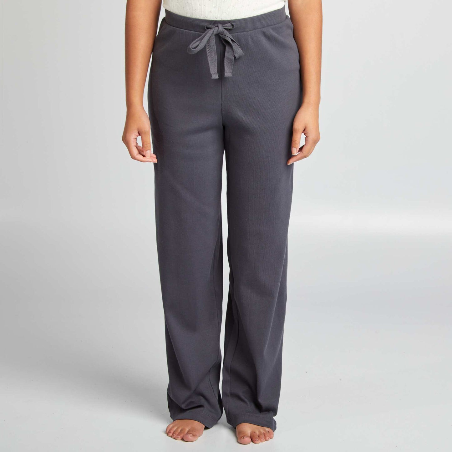 Ribbed wide-leg pyjama bottoms BLUE