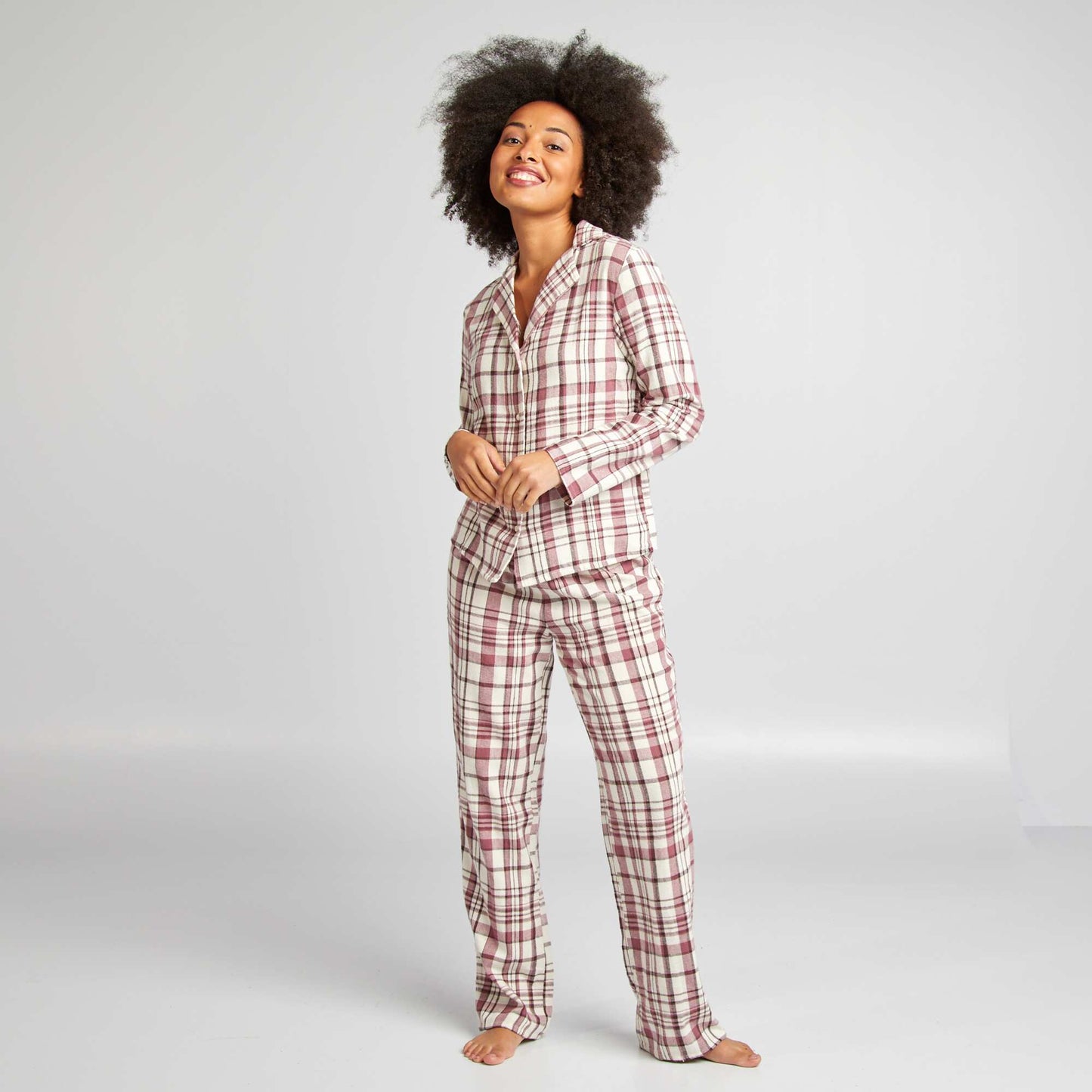 Checked pyjama shirt + trousers set BEIGE