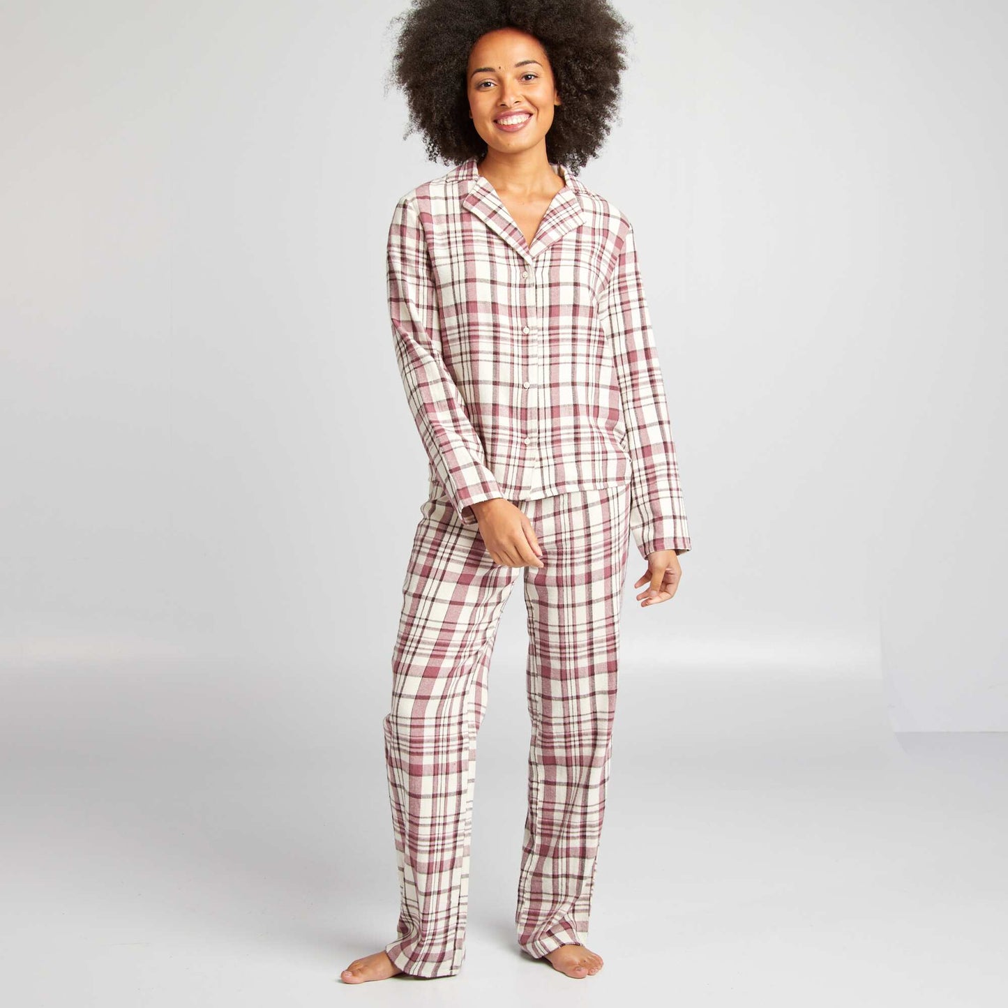 Checked pyjama shirt + trousers set BEIGE