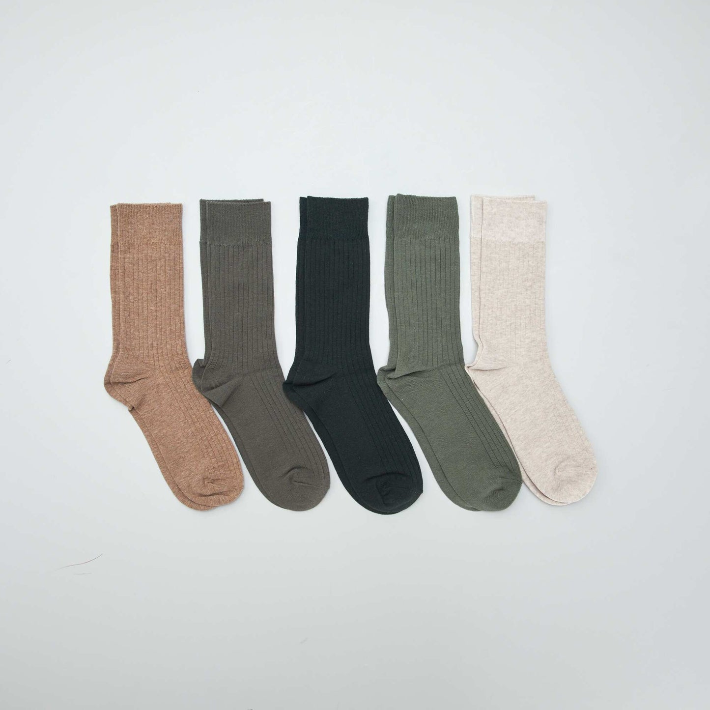 Pack of 5 pairs of ribbed socks KHAKI