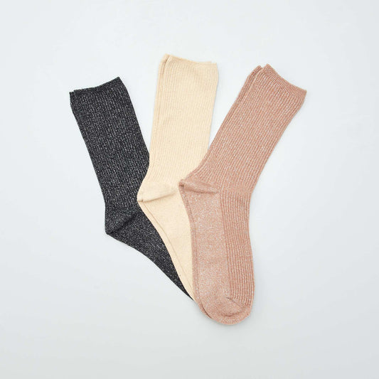 Pack of 3 pairs of sparkly socks black