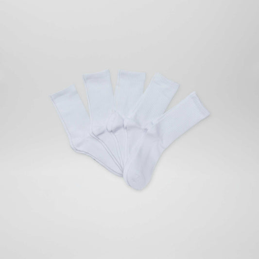 Long knit socks - Pack of 5 pairs WHITE