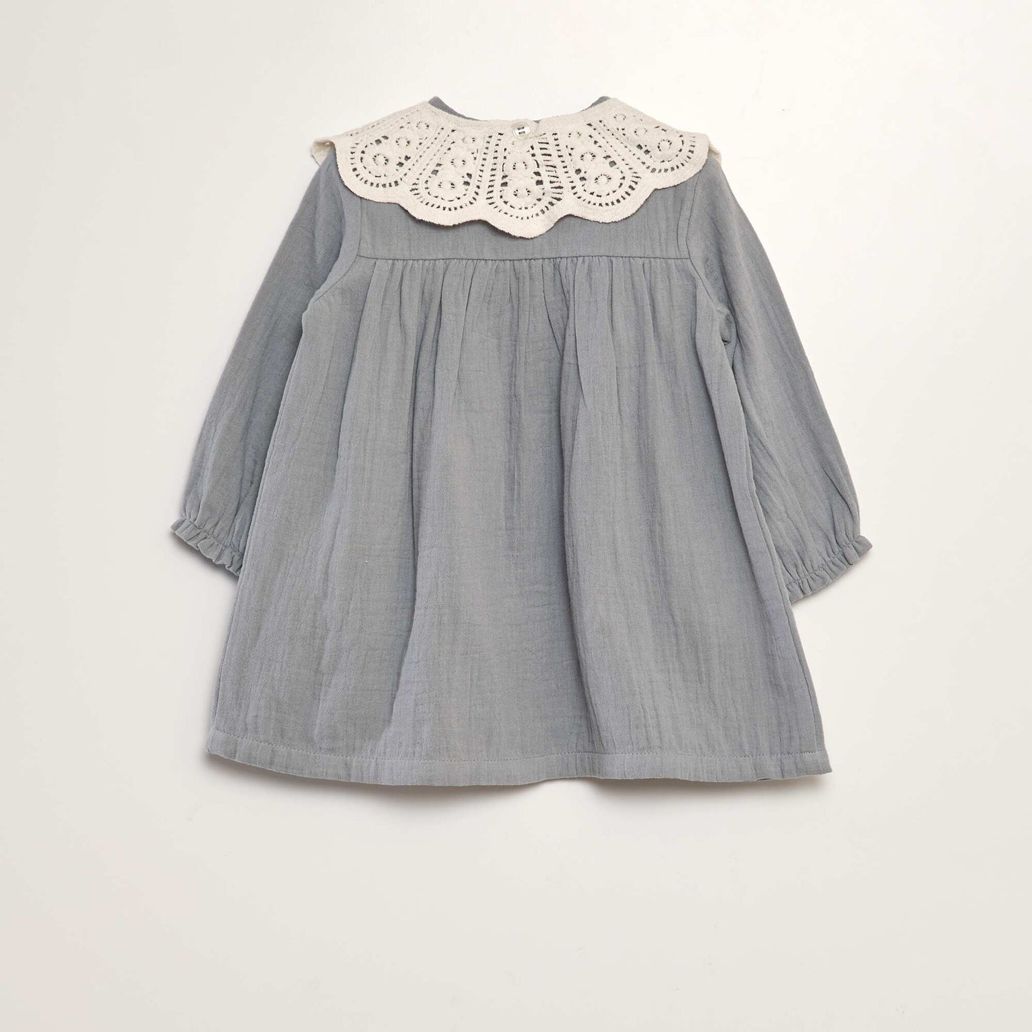 Flared cotton gauze dress with detachable collar GREY
