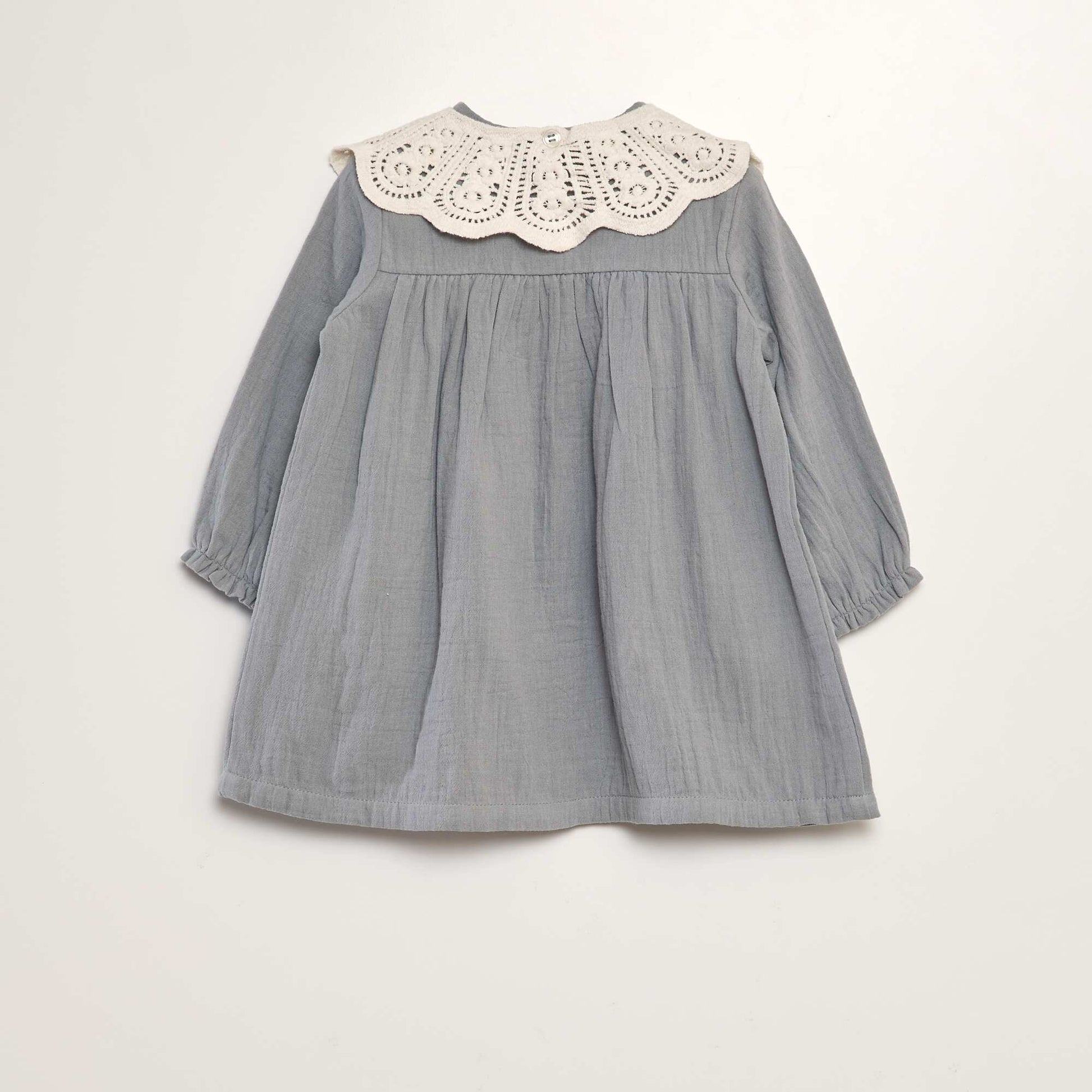 Flared cotton gauze dress with detachable collar GREY