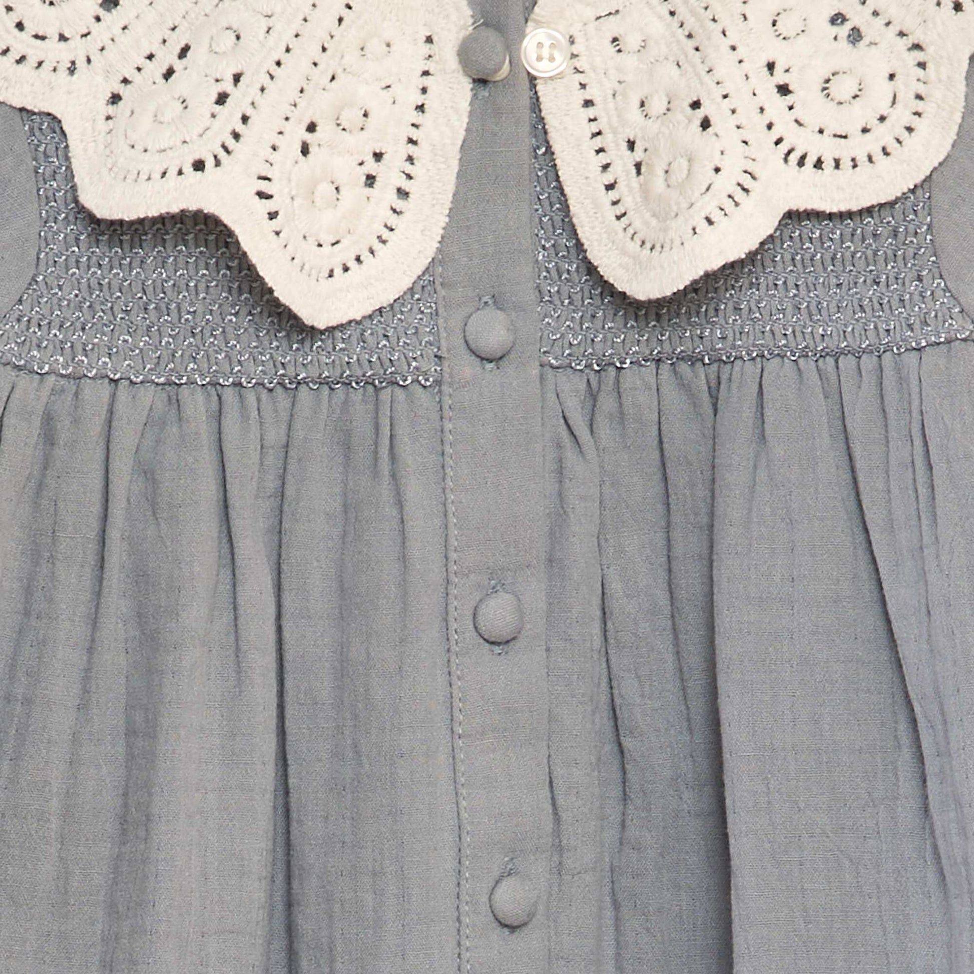 Flared cotton gauze dress with detachable collar GREY