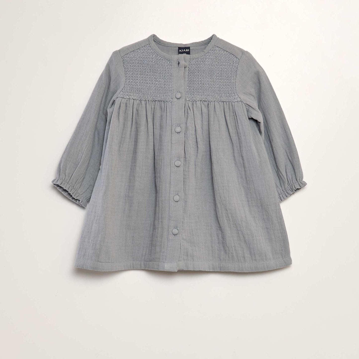 Flared cotton gauze dress with detachable collar GREY
