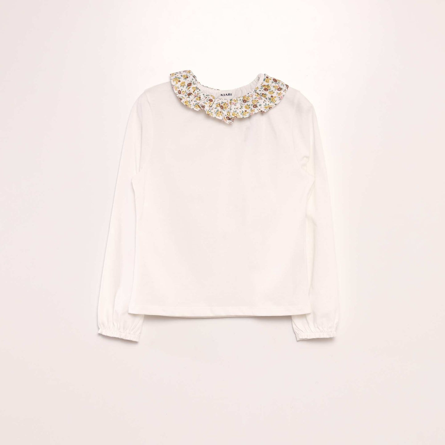 Jersey T-shirt with small ruffled collar BEIGE