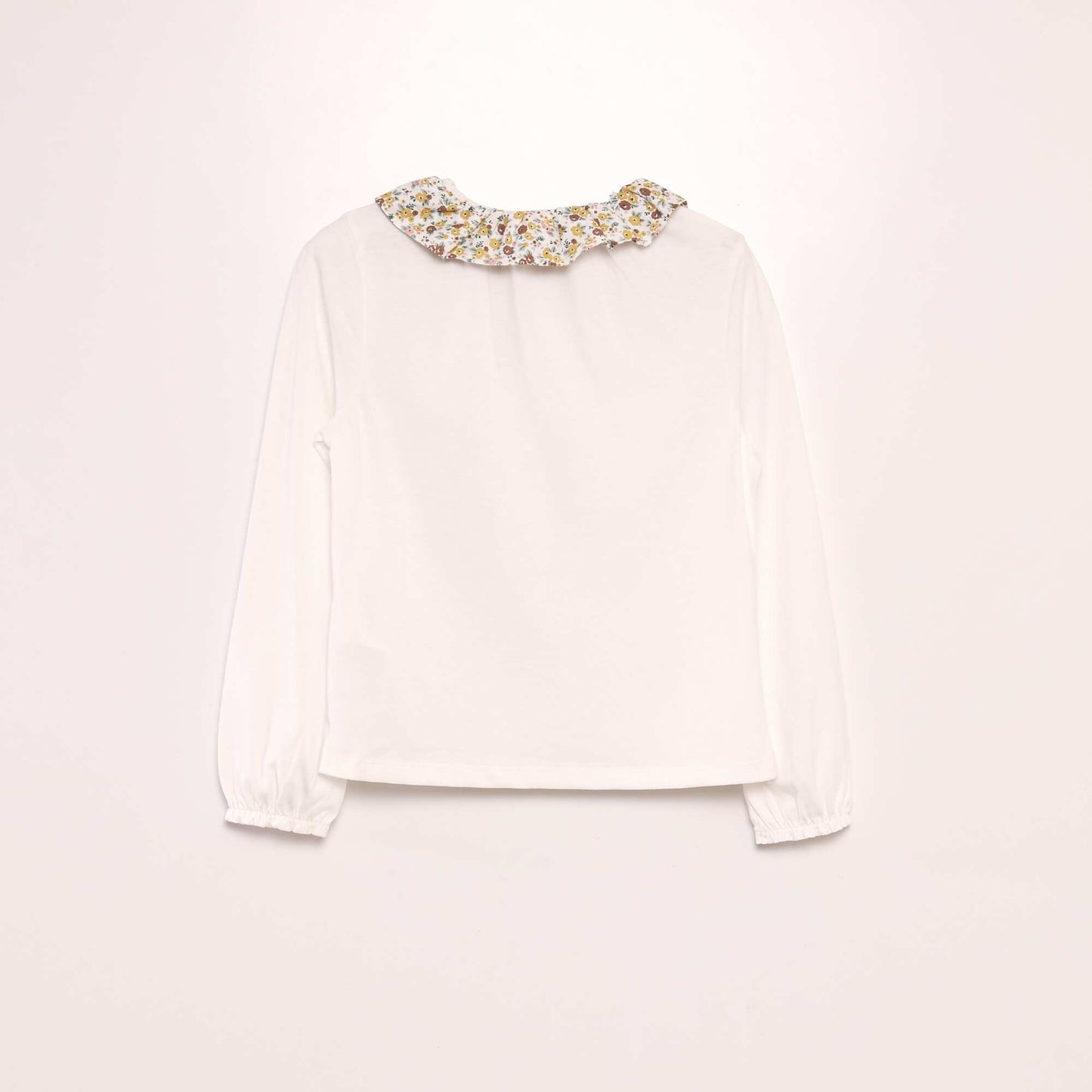 Jersey T-shirt with small ruffled collar BEIGE