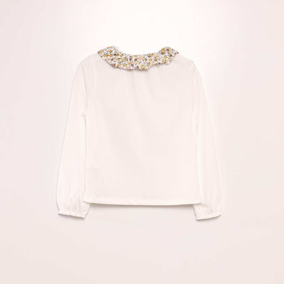 Jersey T-shirt with small ruffled collar BEIGE