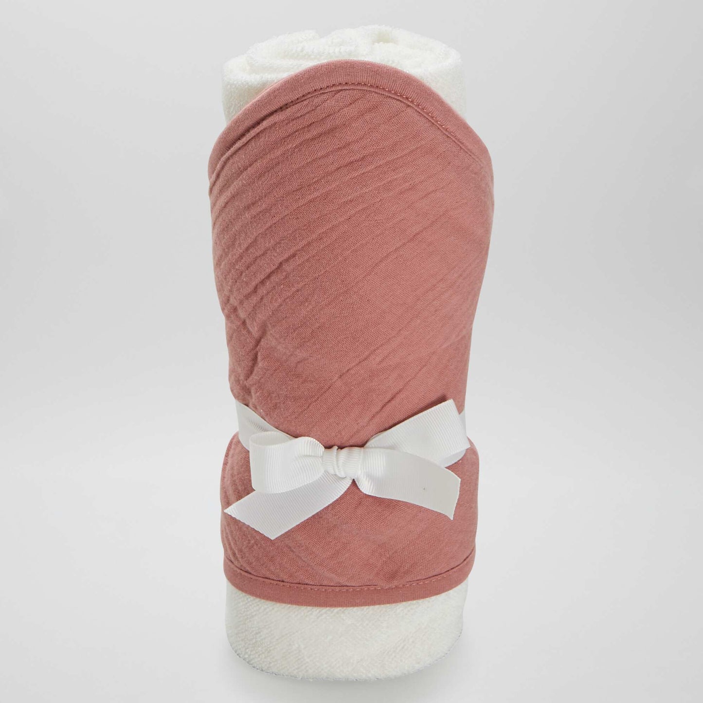 Hooded towelling and cotton gauze bath towel PINK