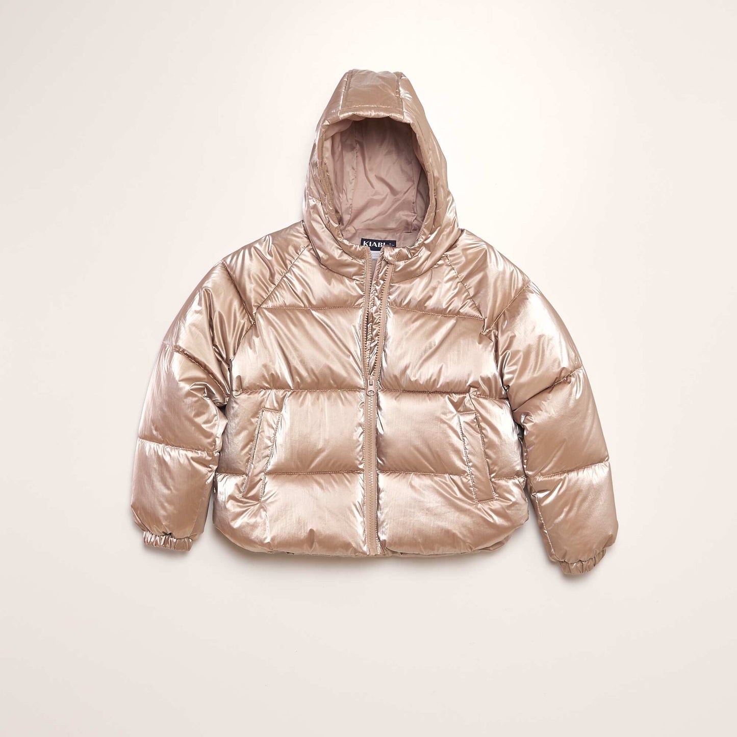 Metallic padded jacket with hood BEIGE