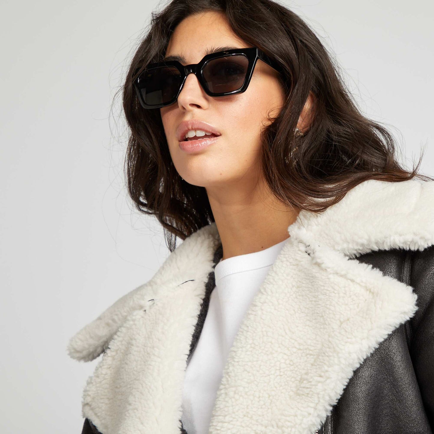 Fur-lined aviator jacket black