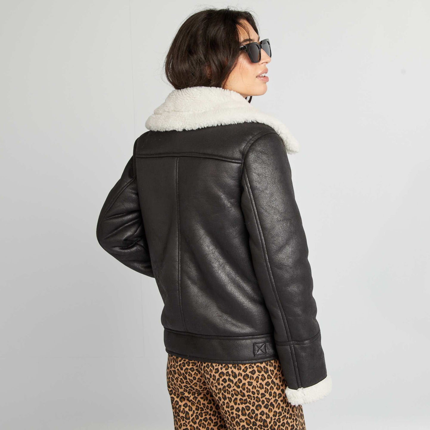 Fur-lined aviator jacket black