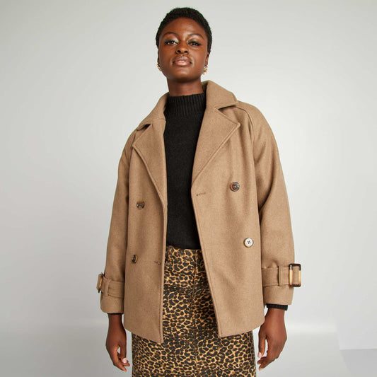 Short wool-effect trench coat BEIGE