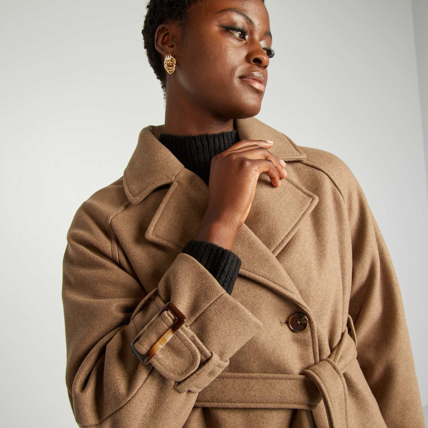 Short wool-effect trench coat BEIGE