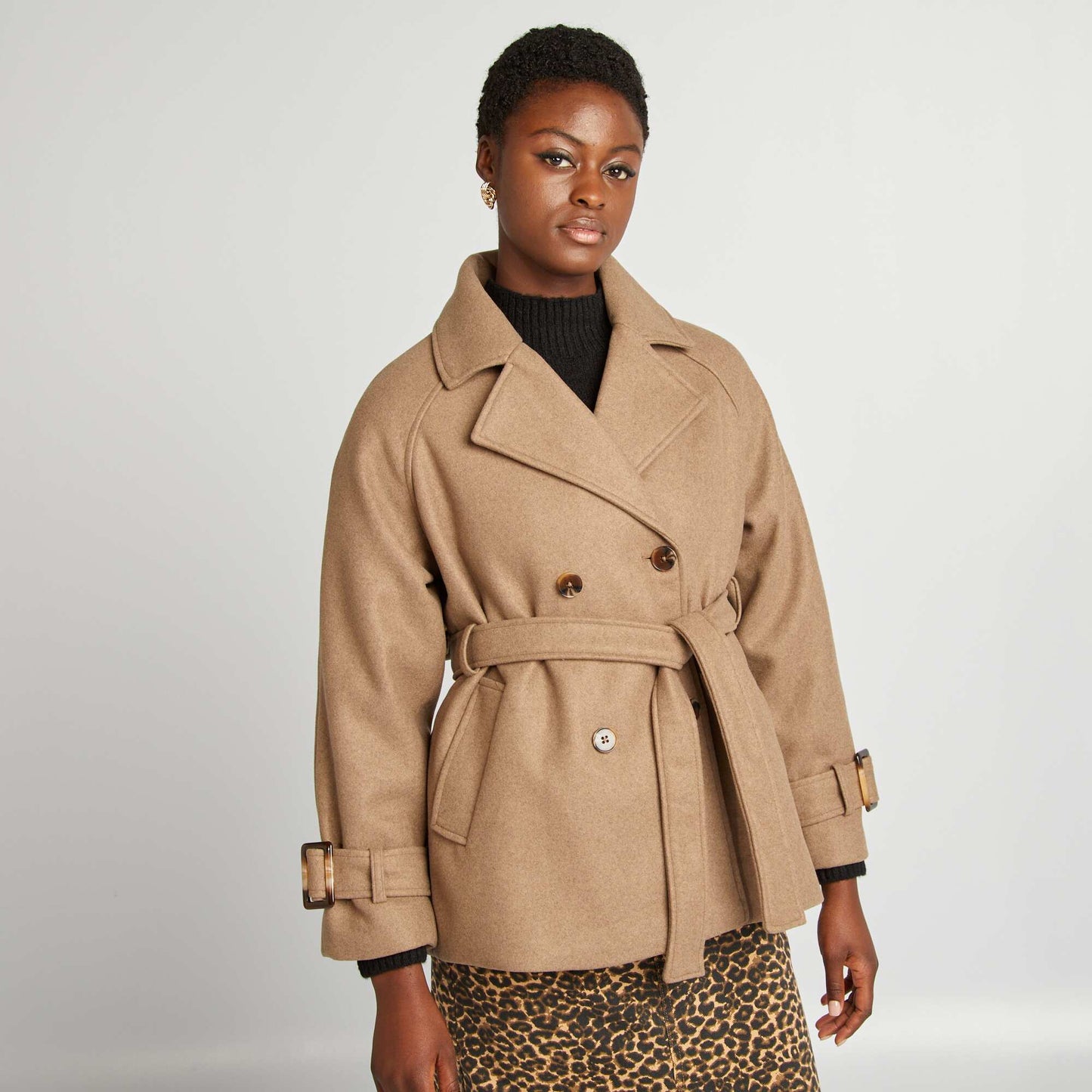 Short wool-effect trench coat BEIGE