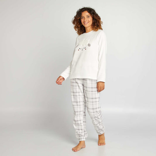 Fleece sweatshirt and trouser pyjama set - 2-piece set WHITE