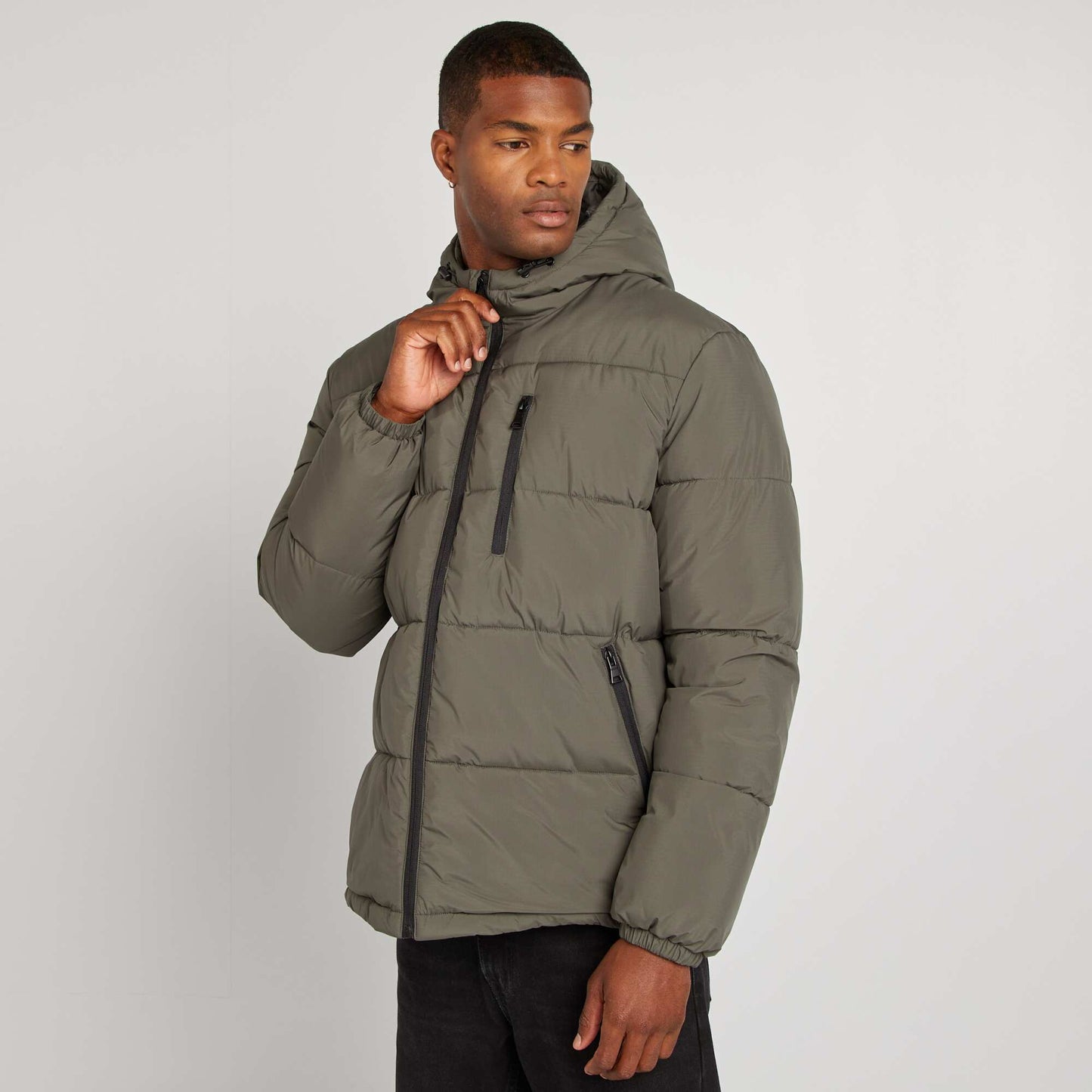 Quilted padded jacket with hood KHAKI