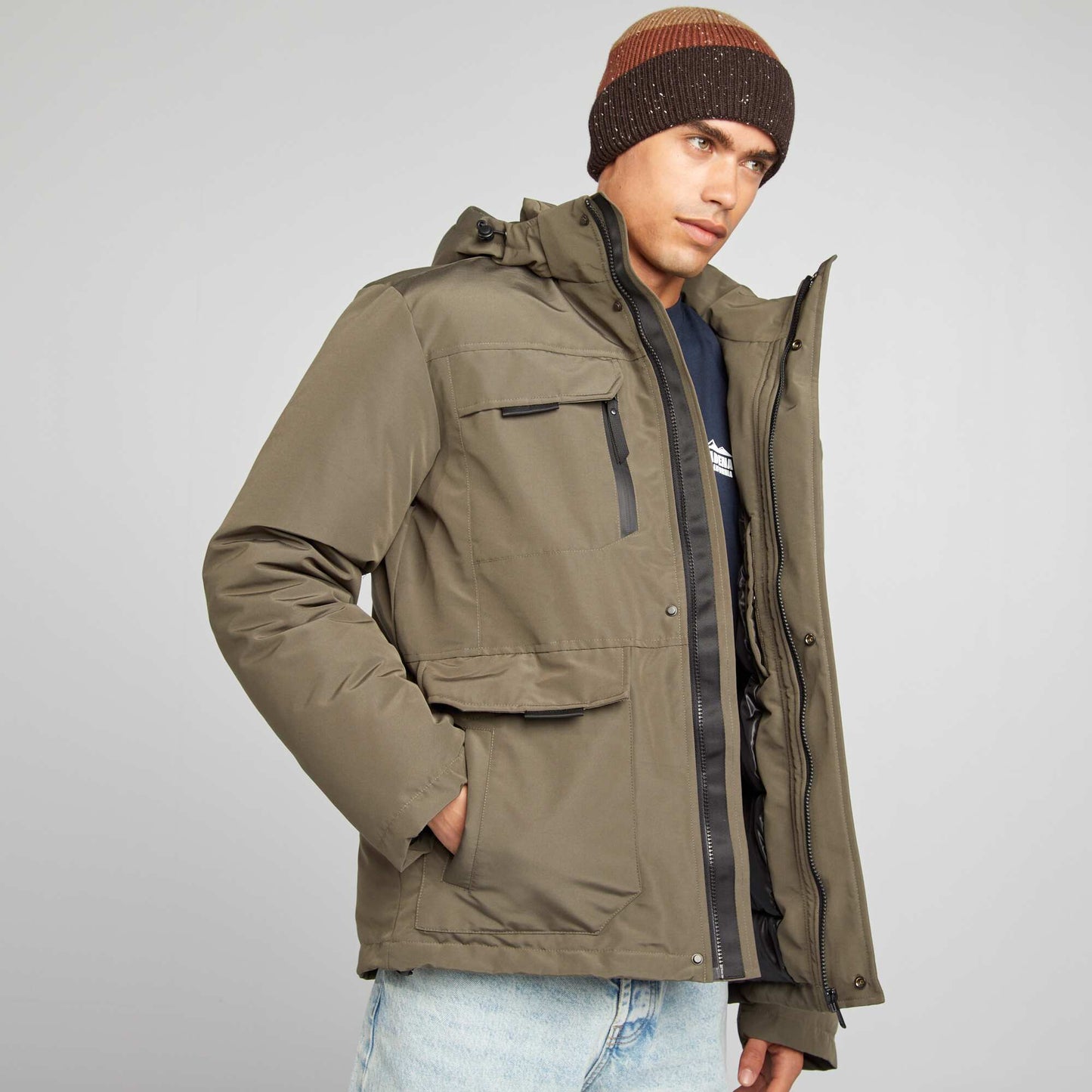 Showerproof parka with hood KHAKI