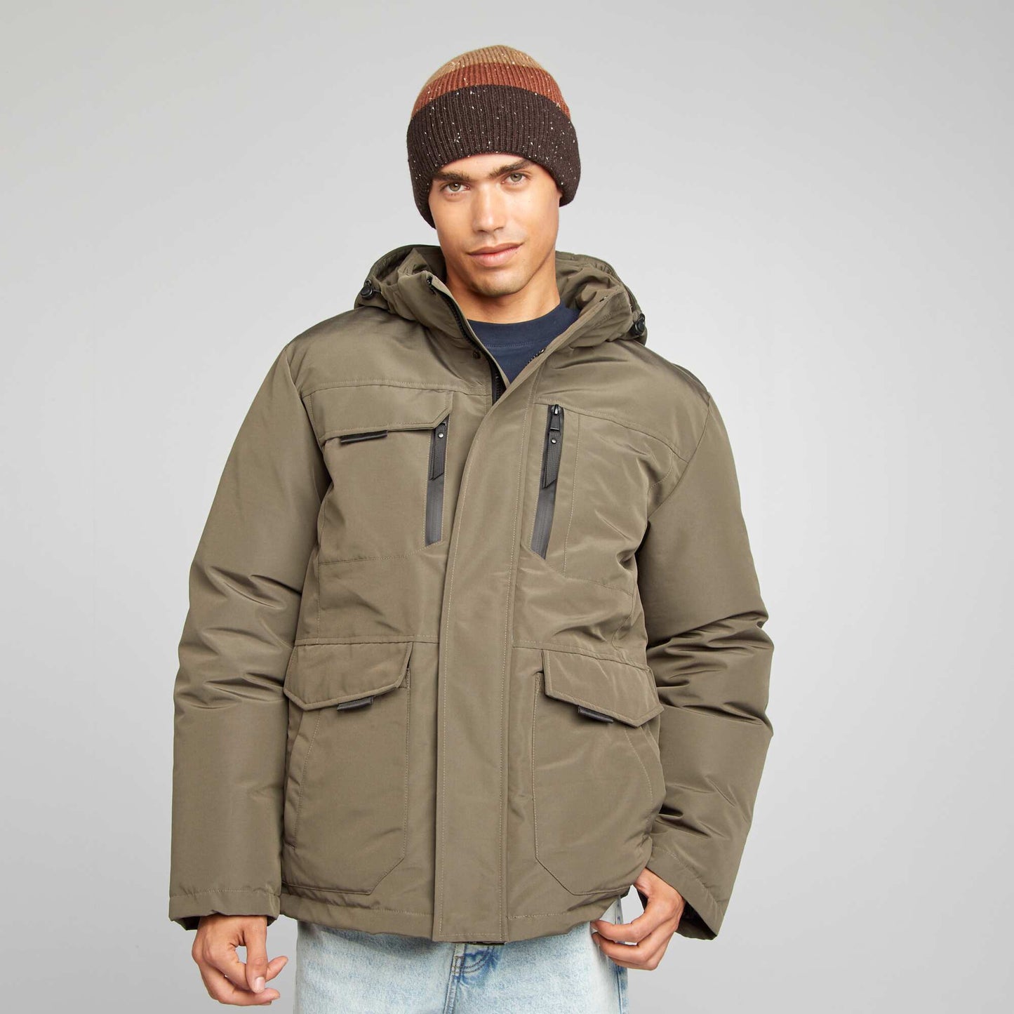 Showerproof parka with hood KHAKI