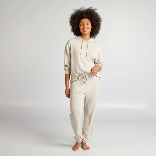 Plush knit fabric sweatshirt + trousers set BEIGE