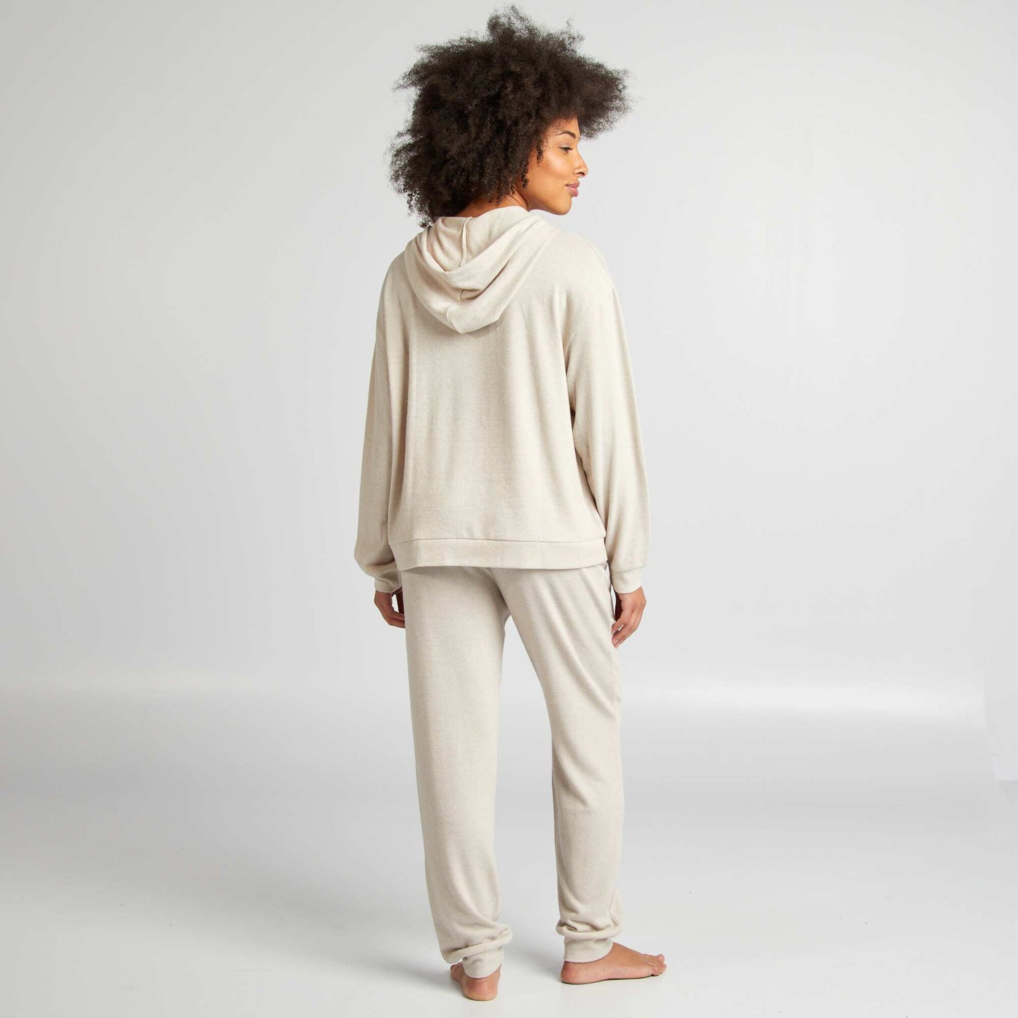 Plush knit fabric sweatshirt + trousers set BEIGE