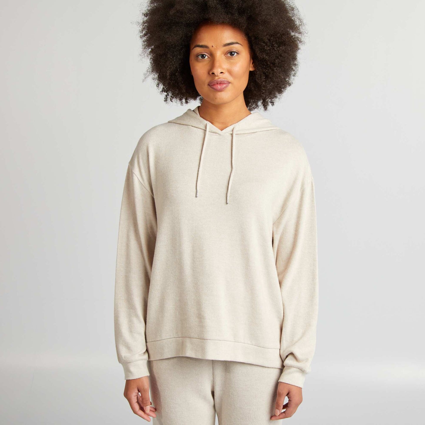 Plush knit fabric sweatshirt + trousers set BEIGE