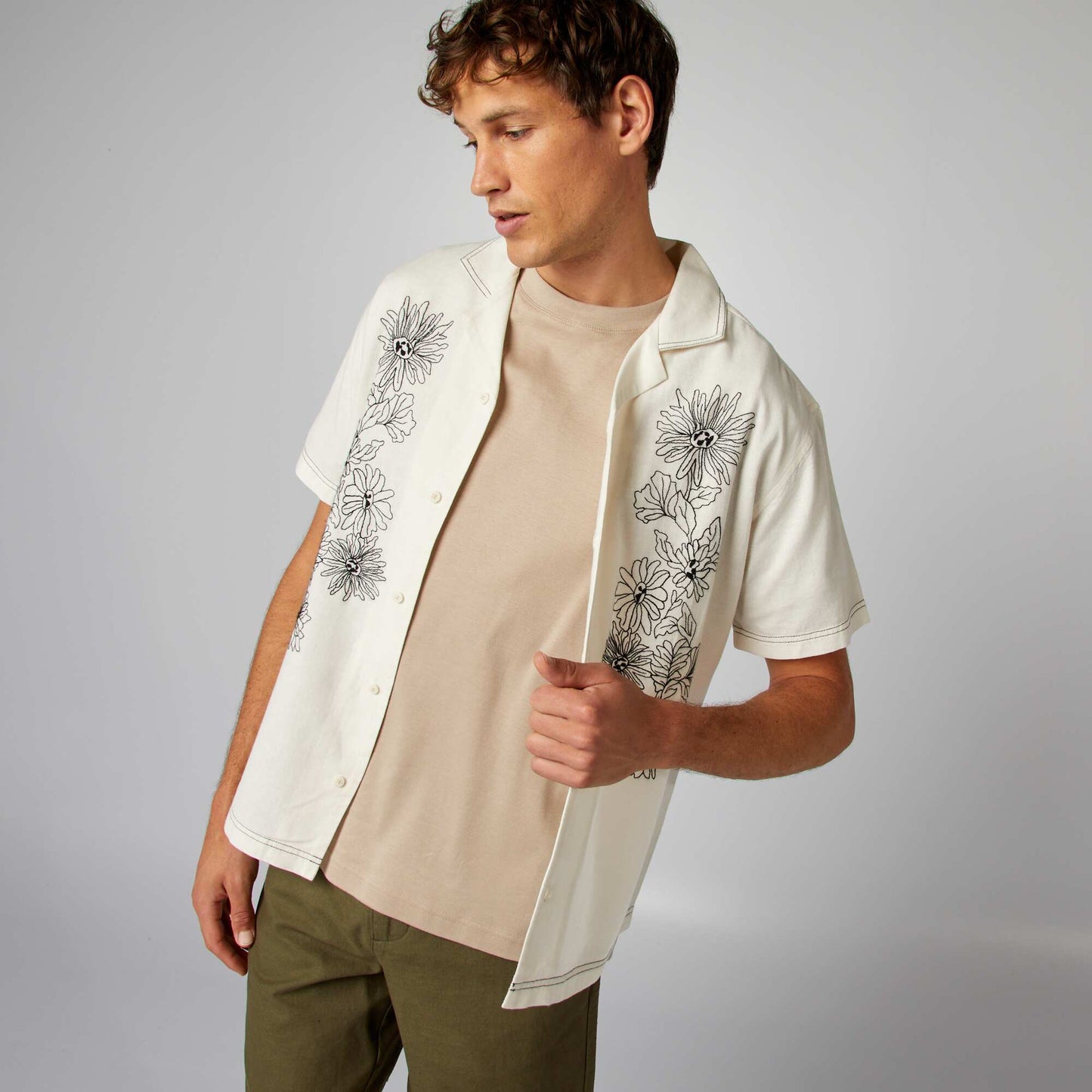 Short-sleeved linen-blend shirt WHITE