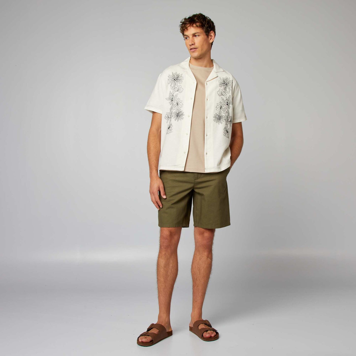 Short-sleeved linen-blend shirt WHITE