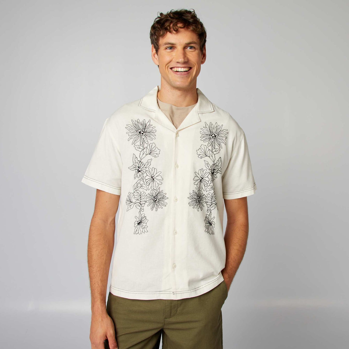 Short-sleeved linen-blend shirt WHITE