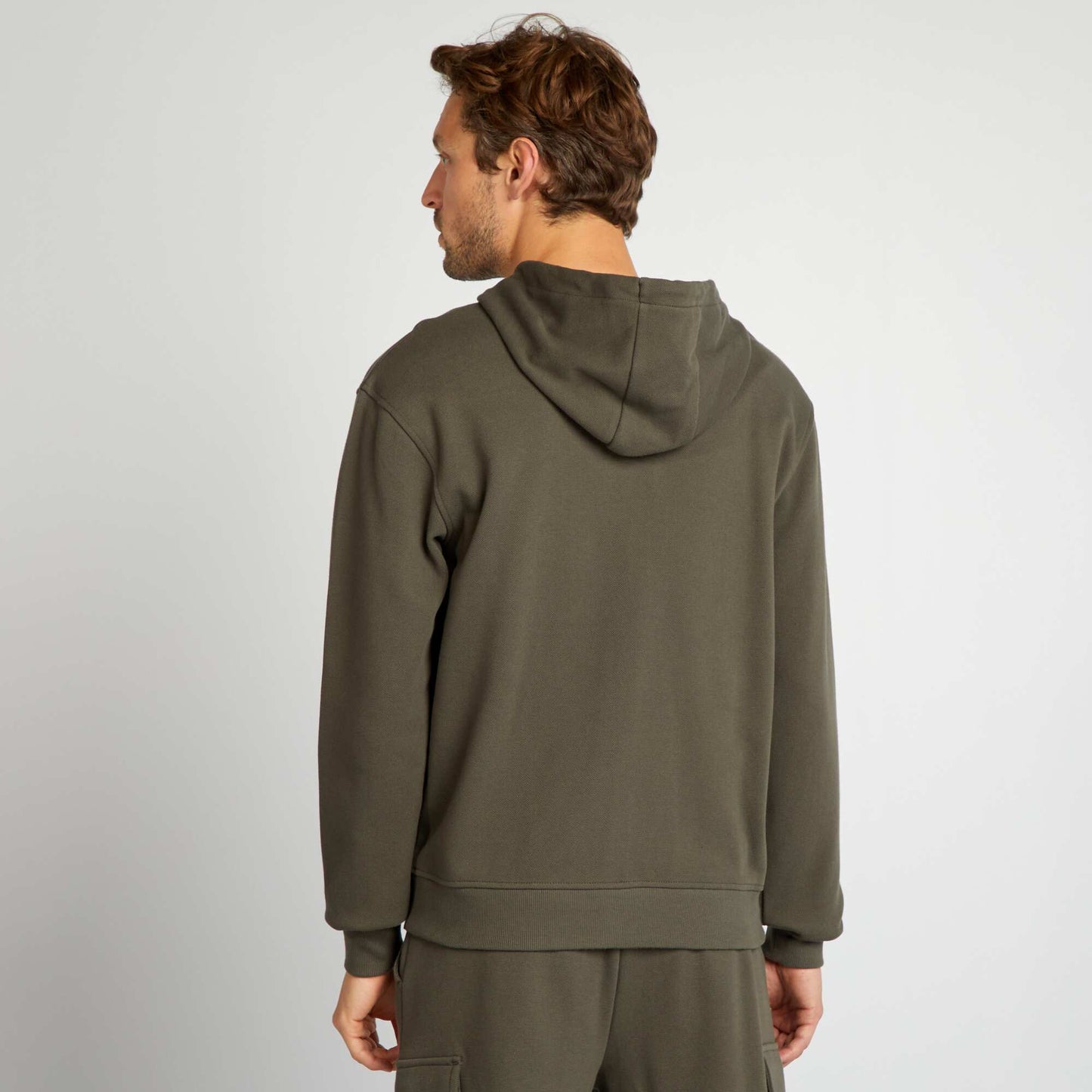 Zip-up piqué knit hoodie KHAKI