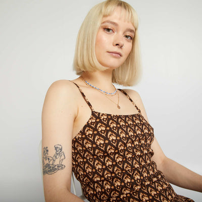 Flowing wide-leg jumpsuit with narrow straps BROWN