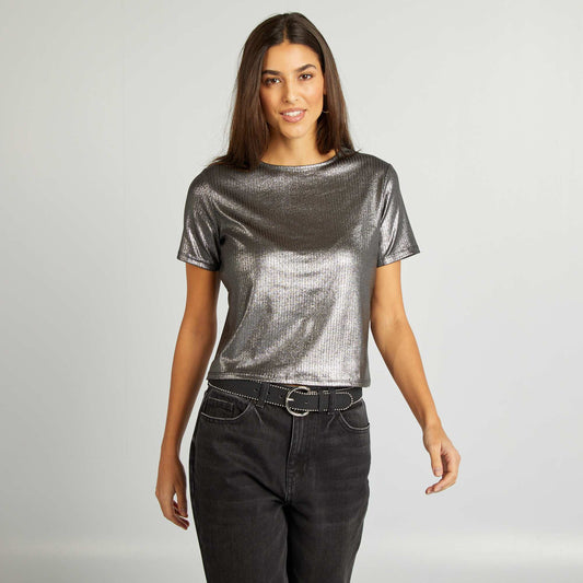 Short-sleeved metallic T-shirt GREY