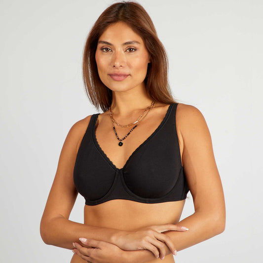 Cotton bra for D & E cups BLACK