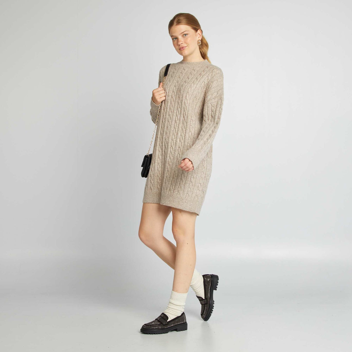 Cable-knit sweater dress BEIGE