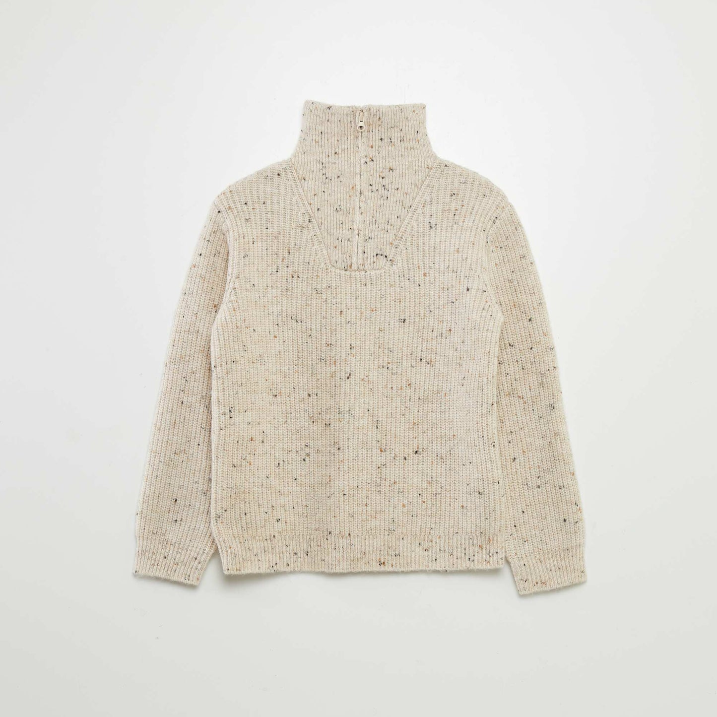 Zip-up high neck sweater BEIGE