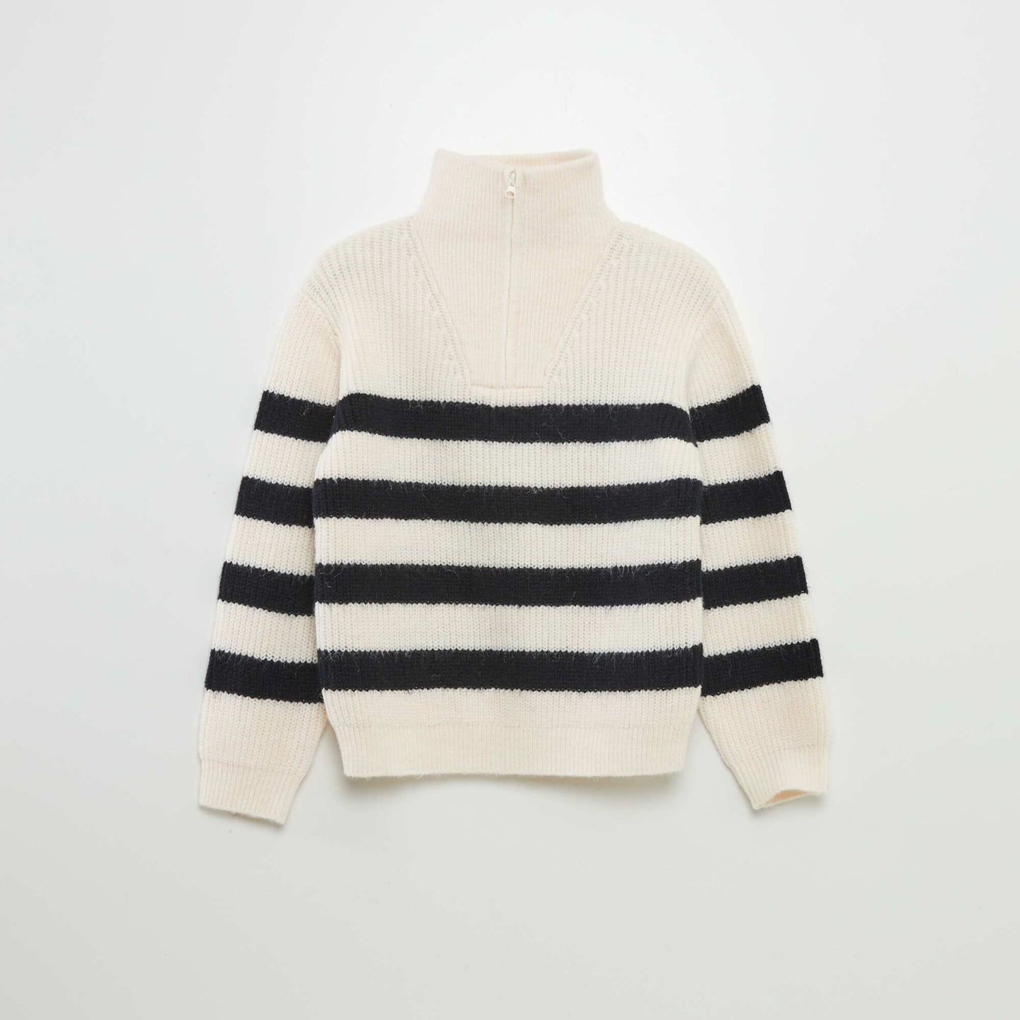 Zip-up high neck sweater BEIGE