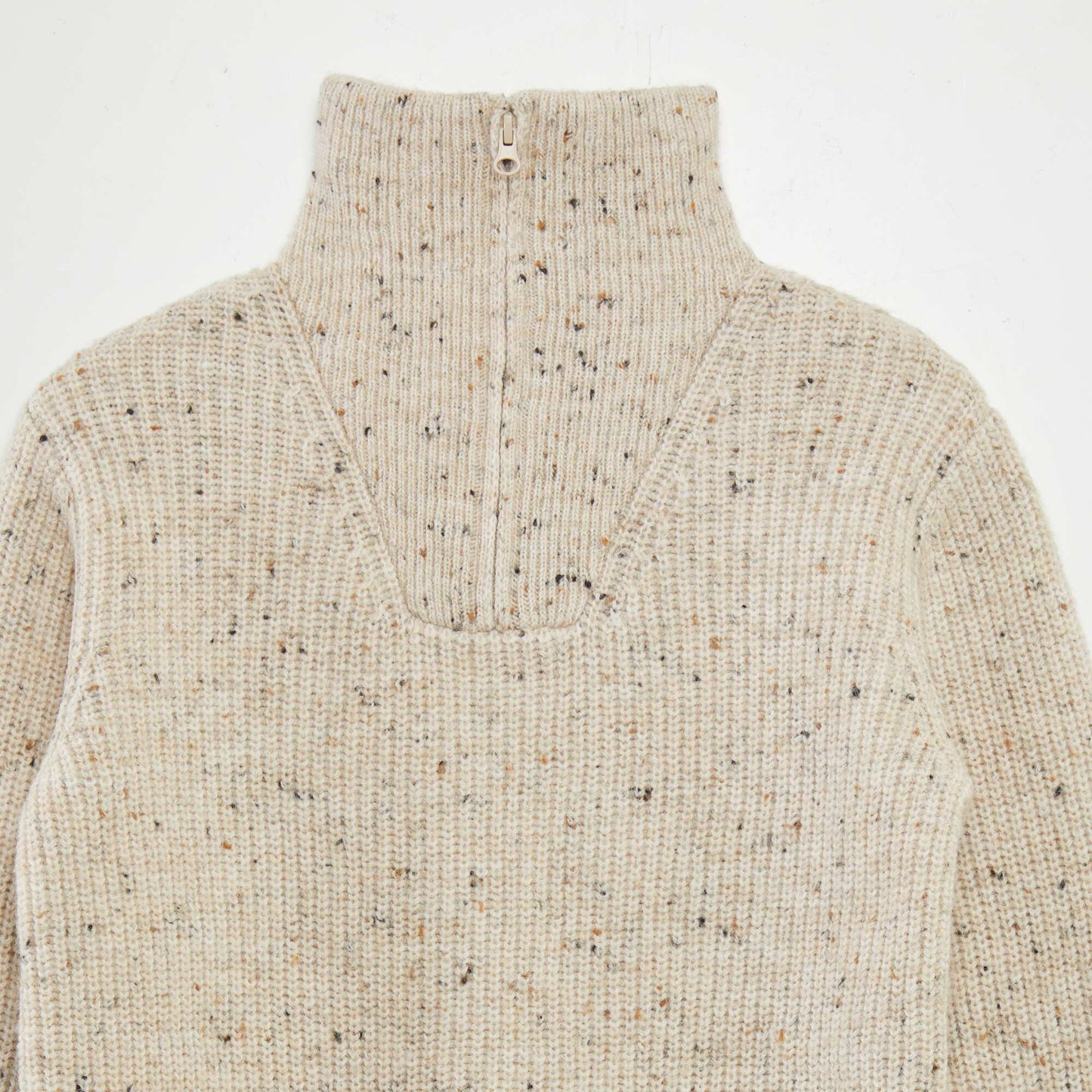 Zip-up high neck sweater BEIGE