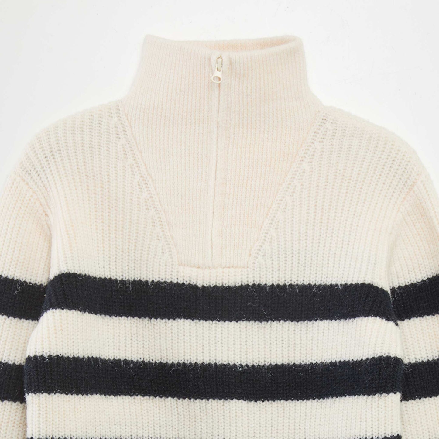 Zip-up high neck sweater BEIGE