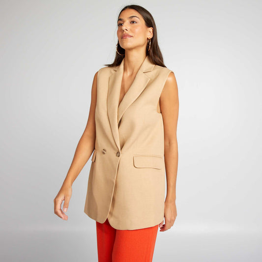 Sleeveless mid-length blazer BROWN