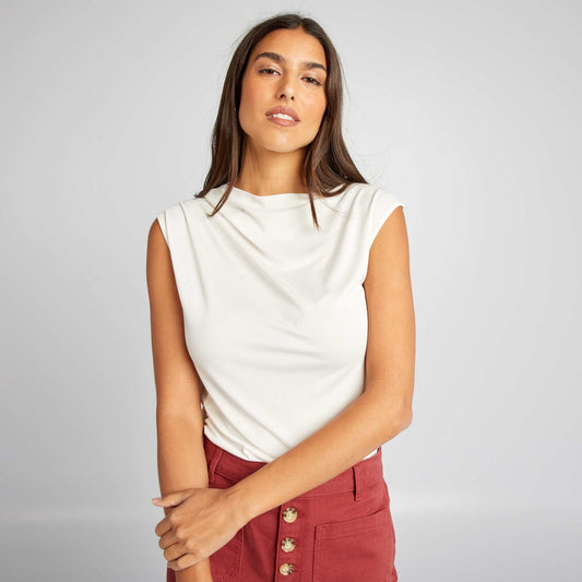 Sleeveless top with pleated shoulders WHITE