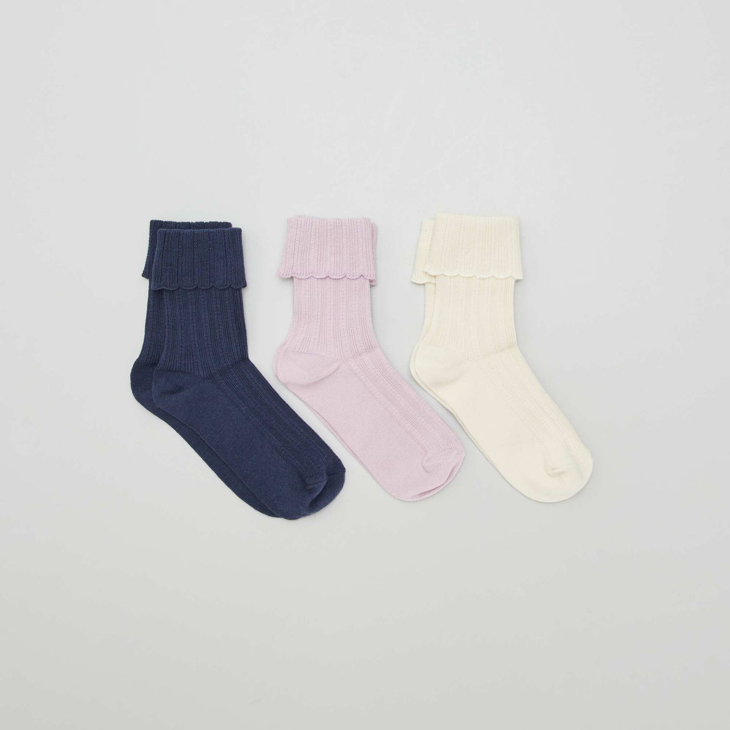 Knitted socks with turn-ups - Pack of 3 pairs PINK