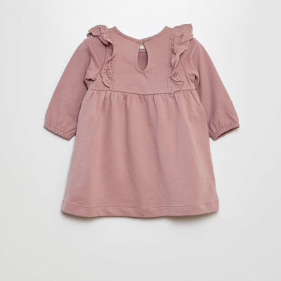 فستان مع كشكشة مطرزة باللون الوردي