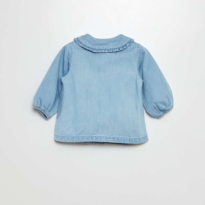 Denim shirt with heart embroidery BLUE