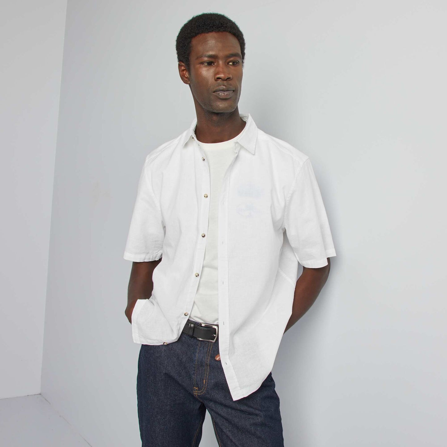 Linen-blend regular-fit shirt WHITE