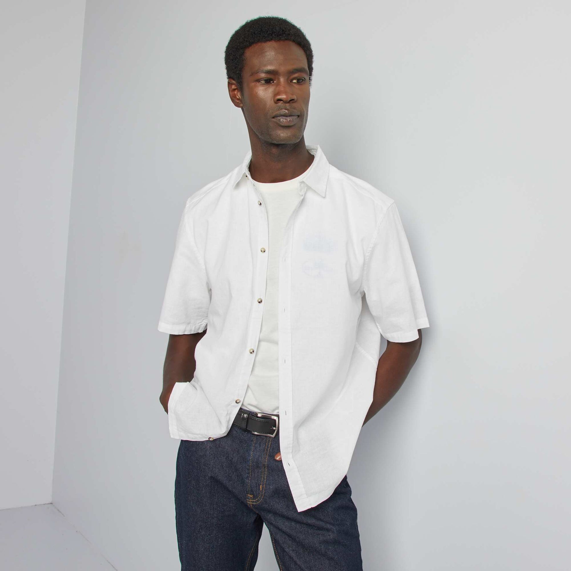 Linen-blend regular-fit shirt WHITE