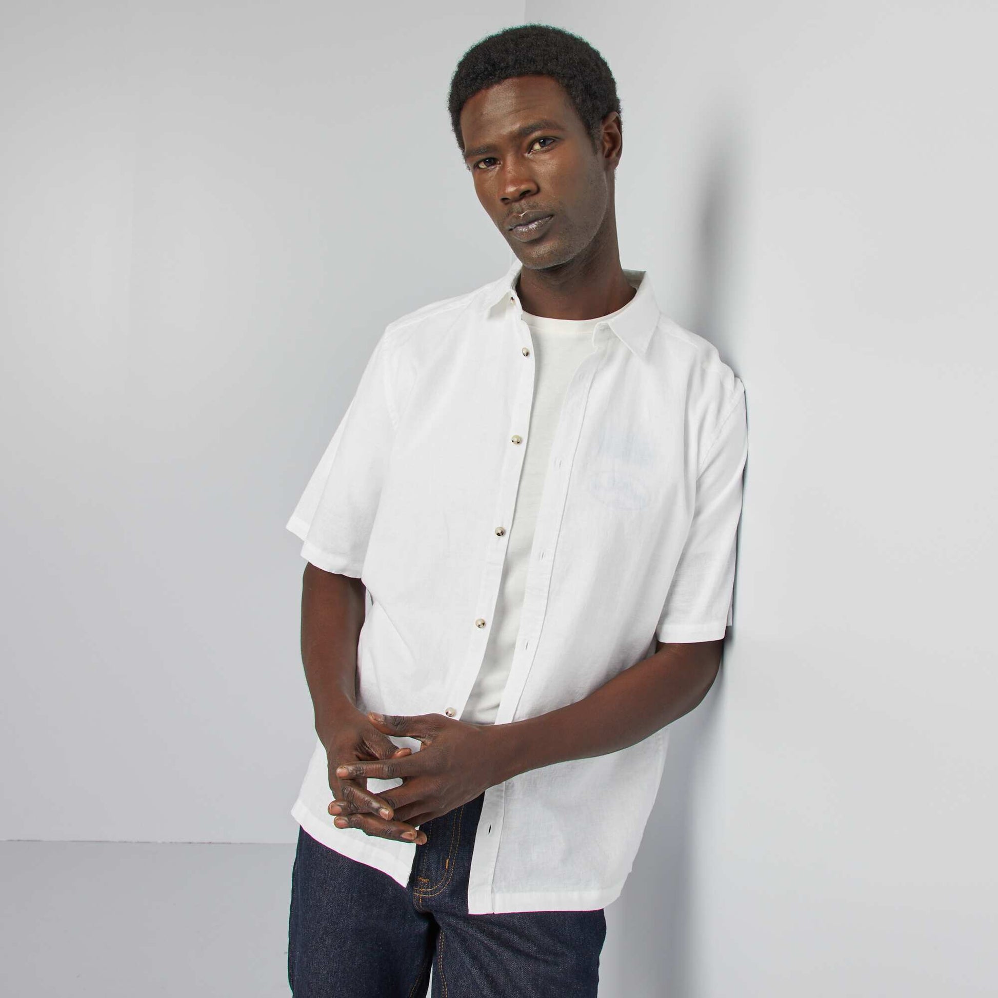 Linen-blend regular-fit shirt WHITE